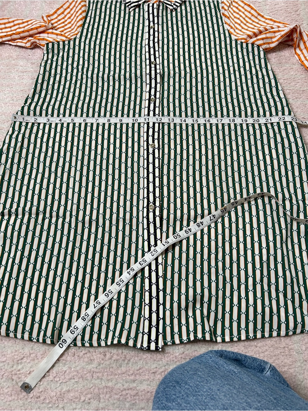 NWT Gracia Green Orange Black Striped Button Up Shirt Dress Size Medium Office - Picture 9 of 12